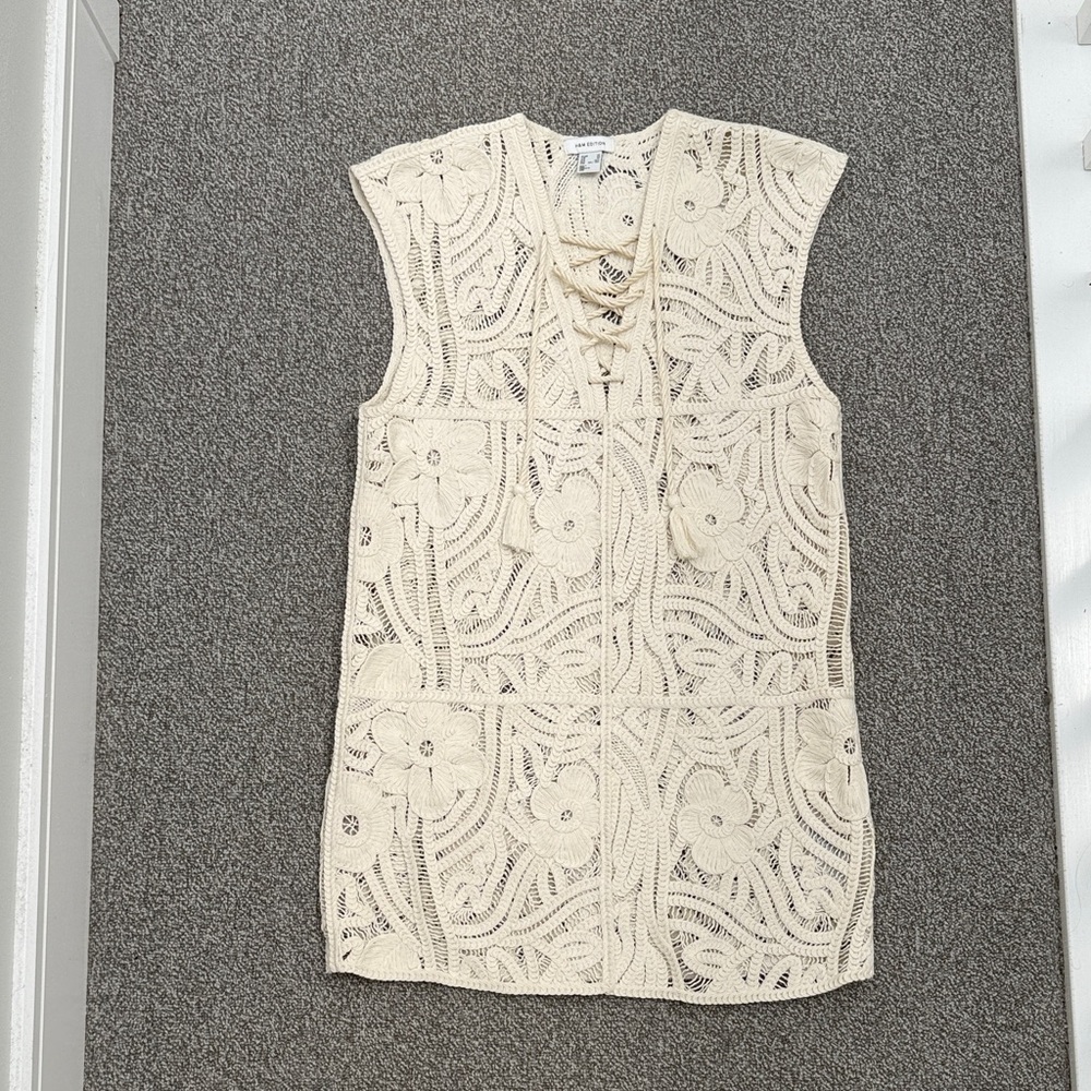 H&M Cream Crochet Sleeveless Beach Dress